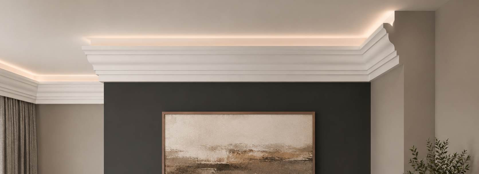 Cove lighting on a dark wall in a modern interior setting